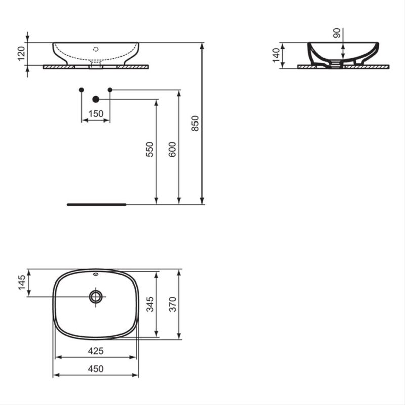 Ideal Standard i.Life B 45cm Rectangular Vessel Basin with Overflow