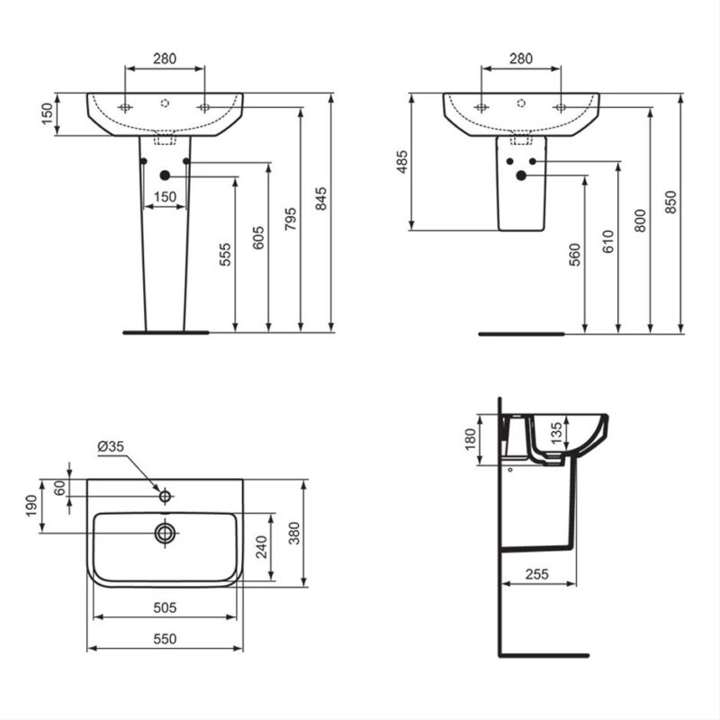 Ideal Standard i.Life S 55cm Compact Basin & Semi-Pedestal