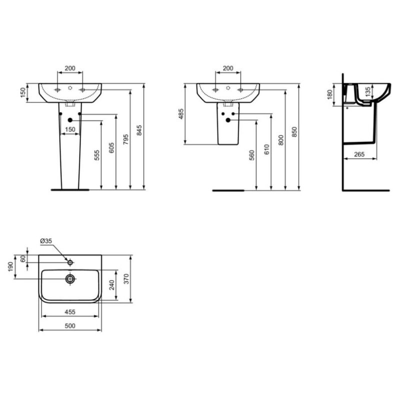 Ideal Standard i.Life S 500mm 1 Taphole Basin & Full Pedestal