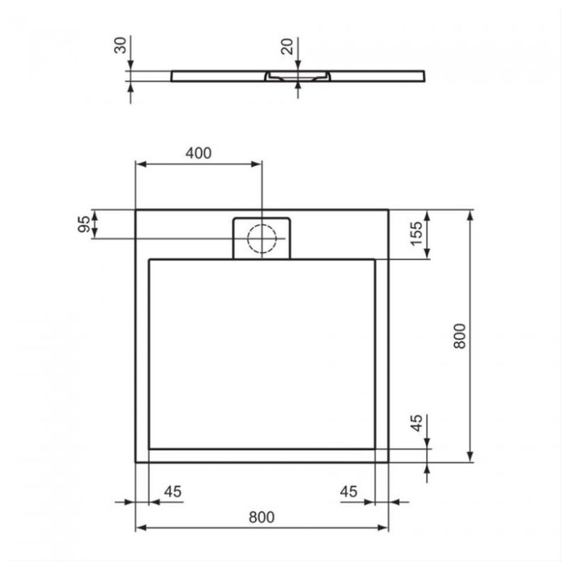 Ideal Standard i.Life Ultra Flat Square Shower Tray 800x800mm T5229 Black