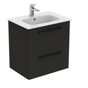 Ideal Standard i.life A Wall Mounted Basin Unit 600mm 2 Drawer Matt Carbon Grey