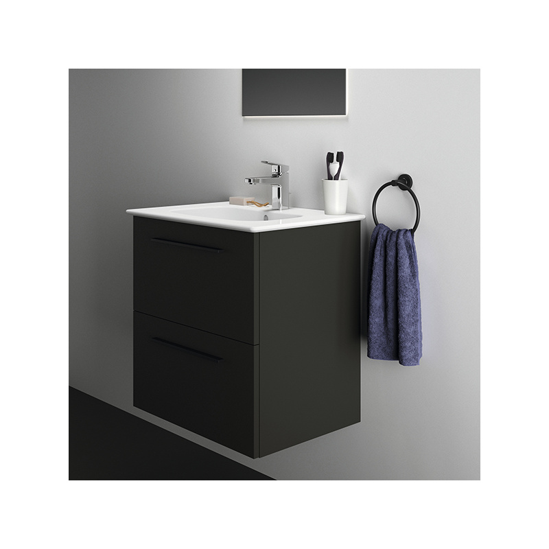 Ideal Standard i.life A Wall Mounted Basin Unit 600mm 2 Drawer Matt Carbon Grey