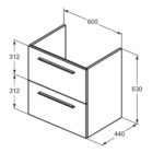 Ideal Standard i.life A Wall Mounted Basin Unit 600mm 2 Drawer Natural Oak