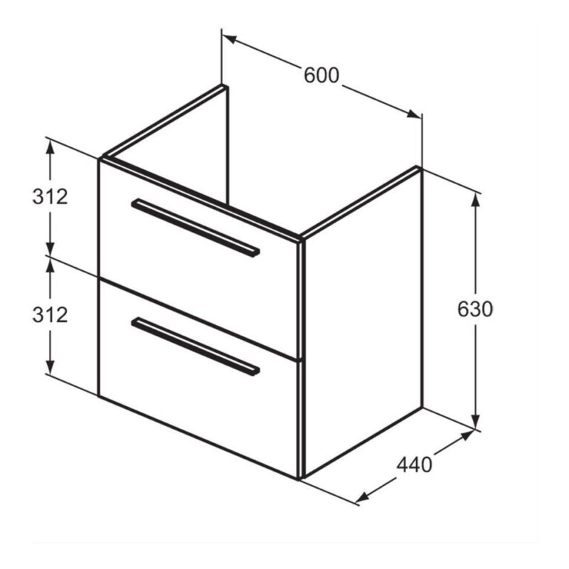 Ideal Standard i.life A Wall Mounted Basin Unit 600mm 2 Drawer Natural Oak
