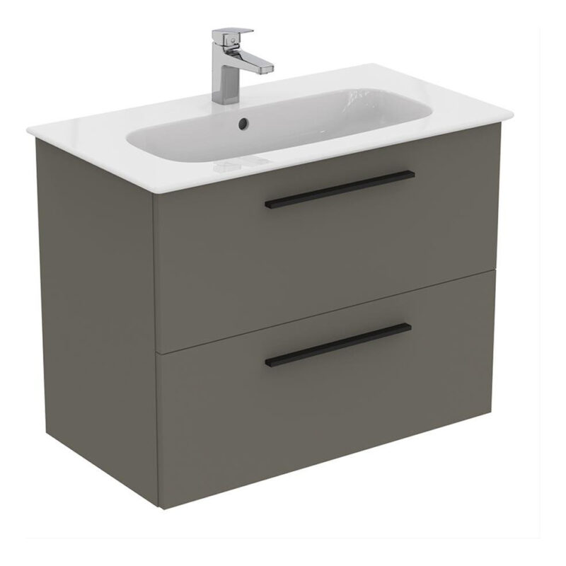 Ideal Standard i.life A Wall Mounted Basin Unit 800mm 2 Drawer Matt Quartz Grey Ideal Standard i.life A Wall Mounted Basin Unit 800mm 2 Drawer Matt Quartz Grey