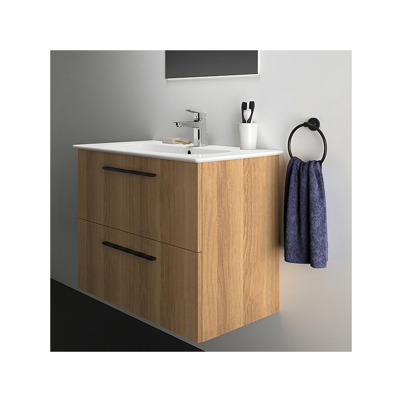 Ideal Standard i.life A Wall Mounted Basin Unit 800mm 2 Drawer Natural Oak