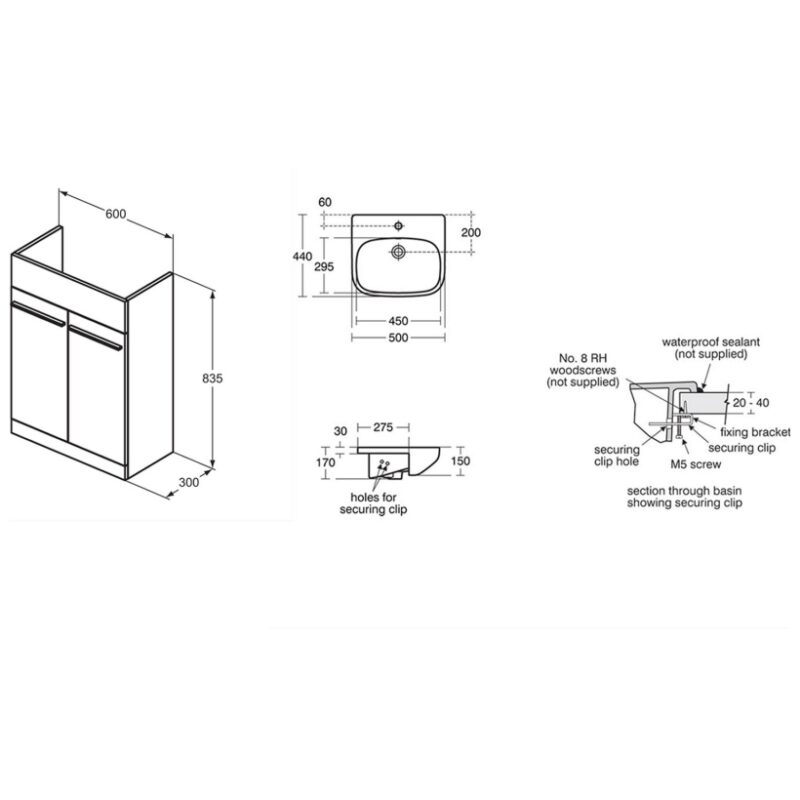 Ideal Standard i.Life A 2 Door 600mm Floor Unit & Basin Matt Quartz Grey