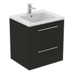 Ideal Standard i.life B 600mm 2 Drawer Wall Vanity Unit Matt Carbon Grey