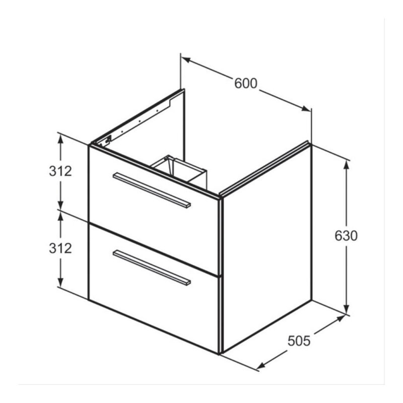 Ideal Standard i.life B 600mm 2 Drawer Wall Vanity Unit Matt Carbon Grey