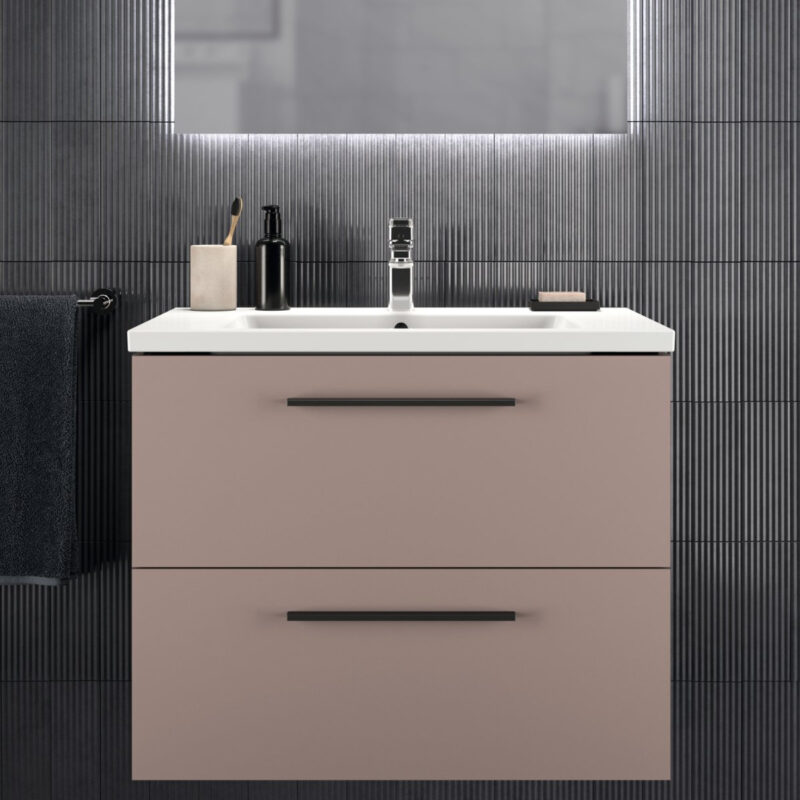 Ideal Standard i.life B 800mm 2 Drawer Wall Vanity Unit Matt Greige