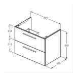 Ideal Standard i.life B 800mm 2 Drawer Wall Vanity Unit Matt Carbon Grey