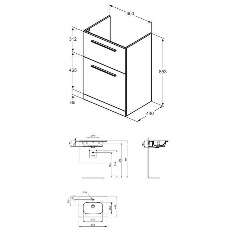 Ideal Standard i.Life A 640mm Floor Unit & Basin Natural Oak