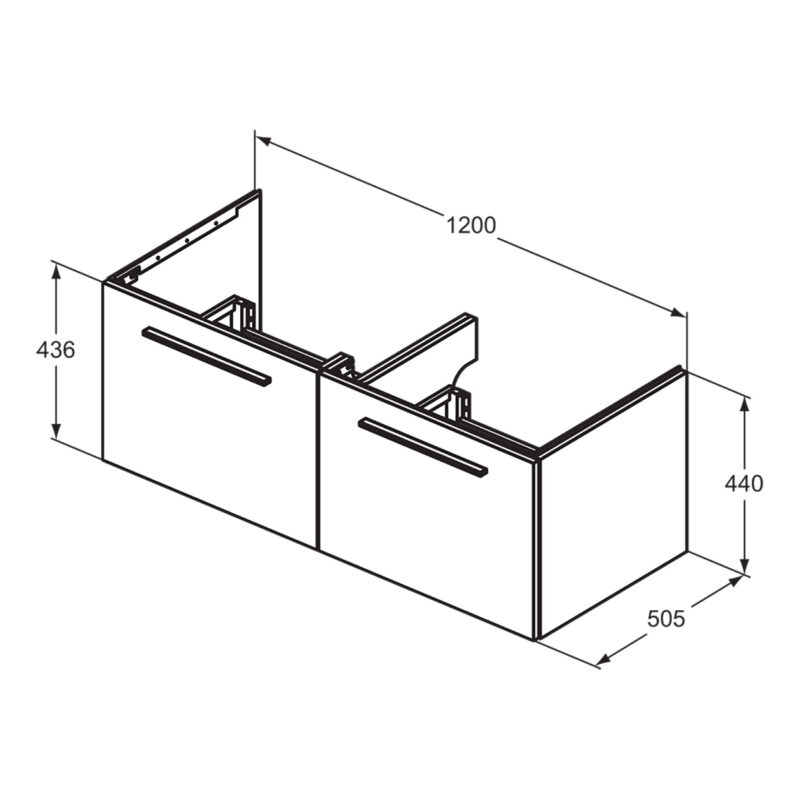 Ideal Standard i.life B 1200mm 2 Drawer Wall Vanity Unit Matt Carbon Grey