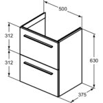 Ideal Standard i.life S 50cm Compact Wall Vanity Unit, 2 Drawers, Coffee Oak