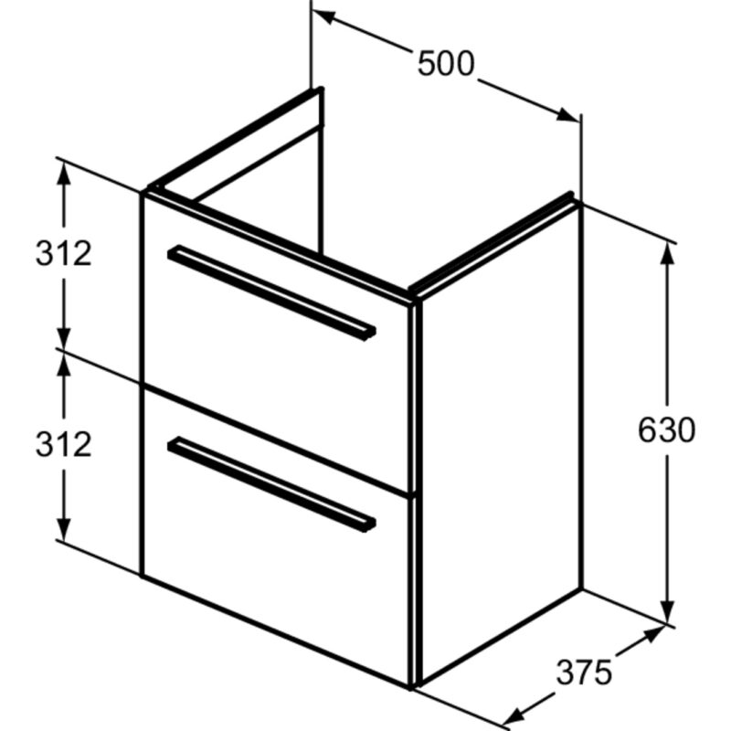 Ideal Standard i.life S 50cm Compact Wall Vanity Unit, 2 Drawers, Coffee Oak