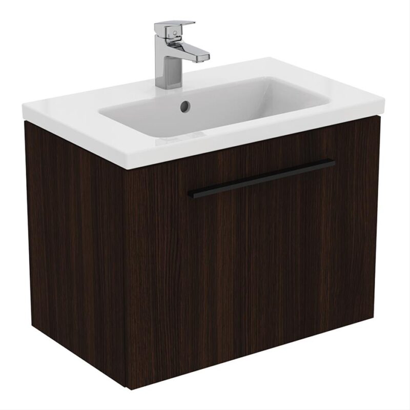 Ideal Standard i.life S 60cm Compact Wall Vanity Unit, 1 Drawer, Coffee Oak