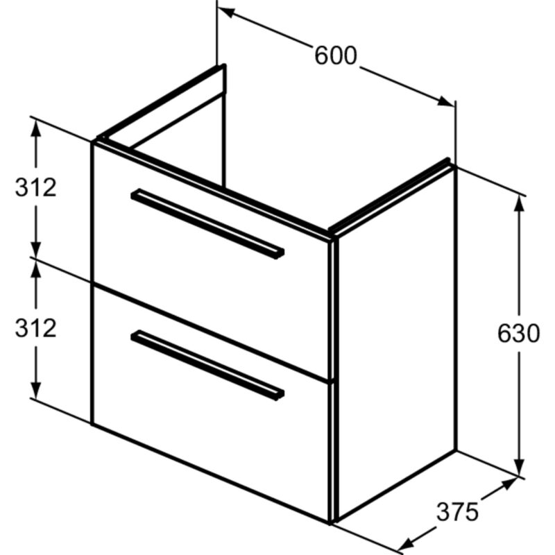Ideal Standard i.life S 60cm Compact Wall Vanity Unit, 2 Drawers, Matt Carbon