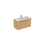 Ideal Standard i.life S 80cm Compact Wall Vanity Unit, 1 Drawer, Natural Oak