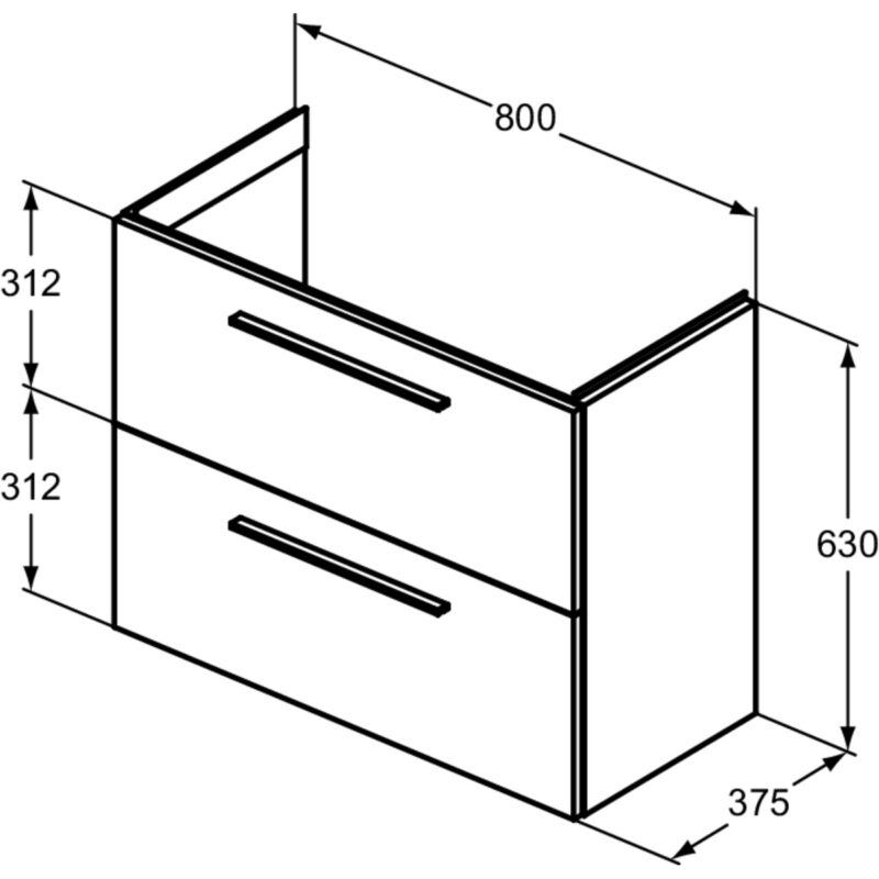 Ideal Standard i.life S 80cm Compact Wall Vanity Unit, 2 Drawers, Matt Quartz