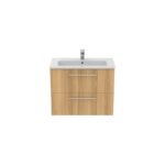 Ideal Standard i.life S 80cm Compact Wall Vanity Unit, 2 Drawers, Natural Oak