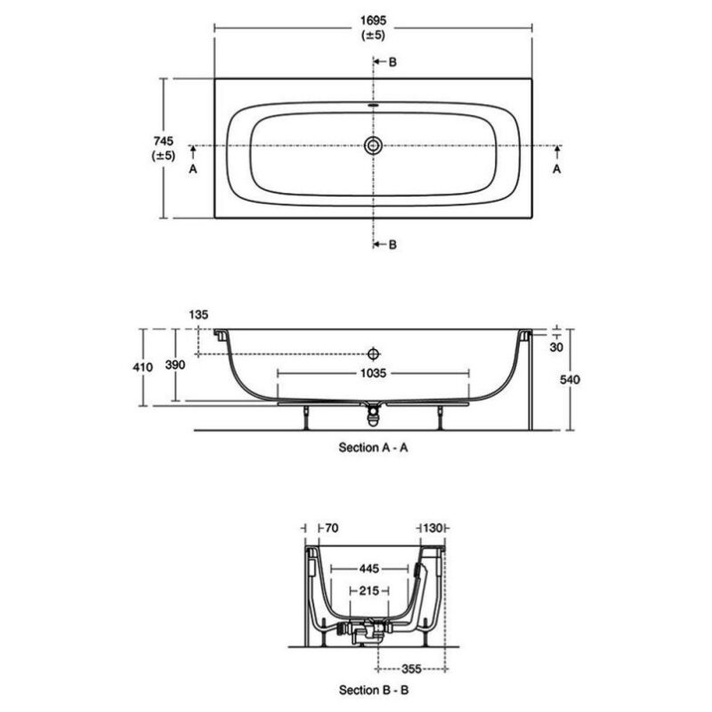 Ideal Standard i.Life Double Ended Water Saving Bath 1700x750mm T5316