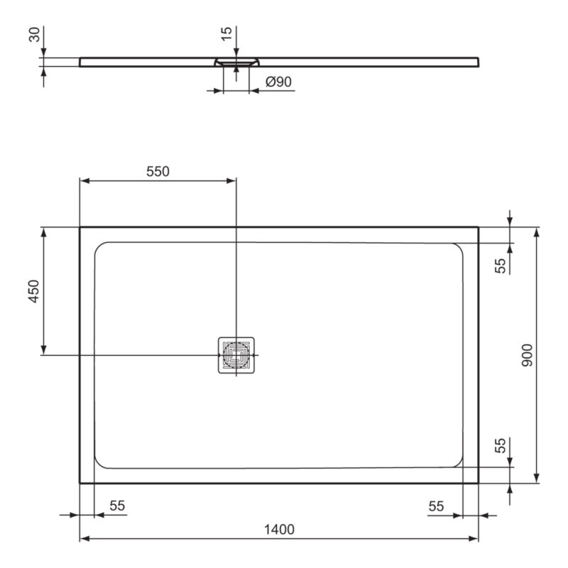 Ideal Standard Ultra Flat S+ 1400 x 900mm Black Rectangular Shower Tray