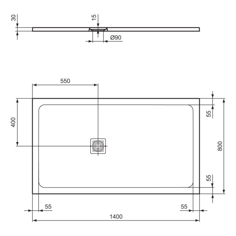Ideal Standard Ultra Flat S+ 1400 x 800mm Black Rectangular Shower Tray