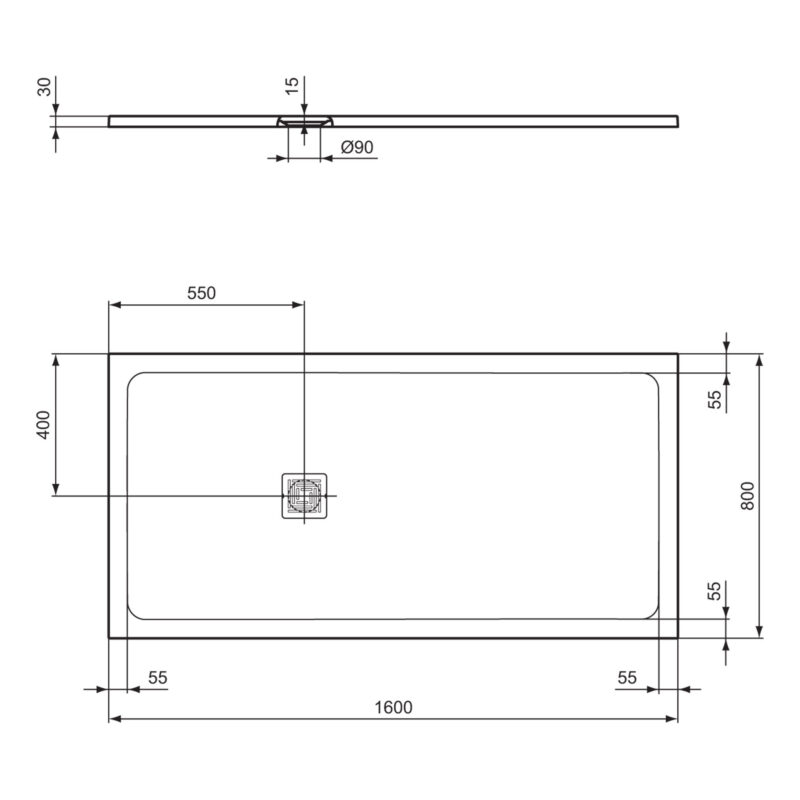 Ideal Standard Ultra Flat S+ 1600 x 800mm Grey Rectangular Shower Tray