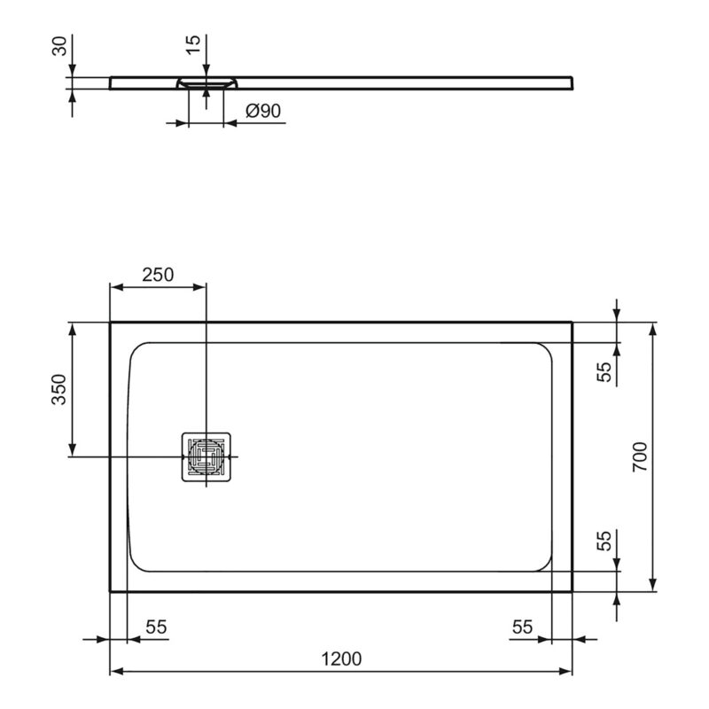 Ideal Standard Ultra Flat S+ 1200 x 700mm Black Rectangular Shower Tray