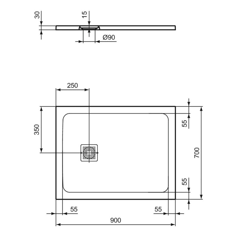 Ideal Standard Ultra Flat S+ 900 x 700mm Black Rectangular Shower Tray
