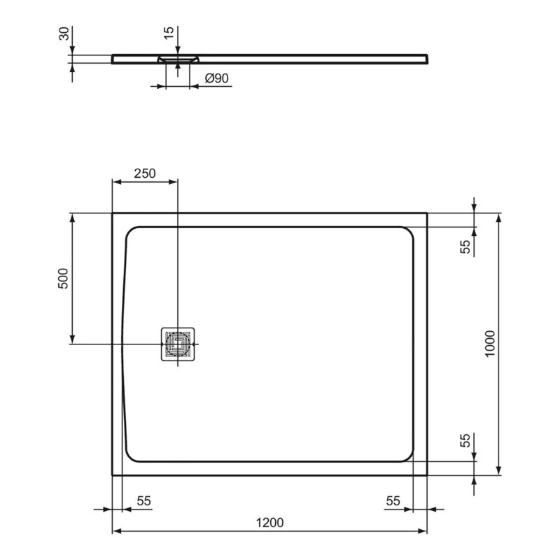 Ideal Standard Ultra Flat S+ 1200 x 1000mm Grey Rectangular Shower Tray