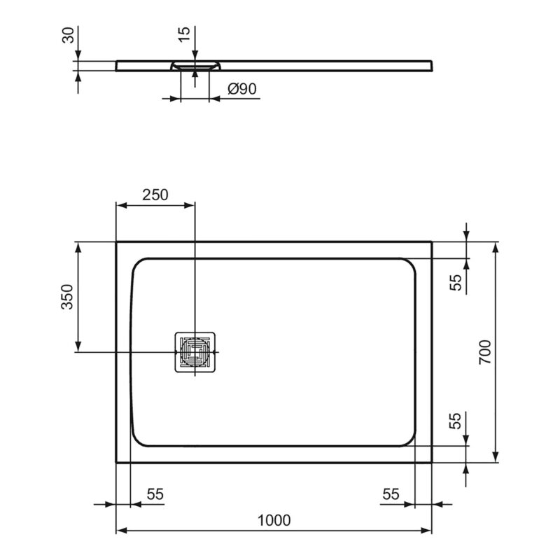 Ideal Standard Ultra Flat S+ 1000 x 700mm Black Rectangular Shower Tray
