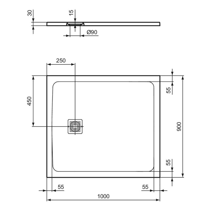 Ideal Standard Ultra Flat S+ 1000 x 900mm Grey Rectangular Shower Tray