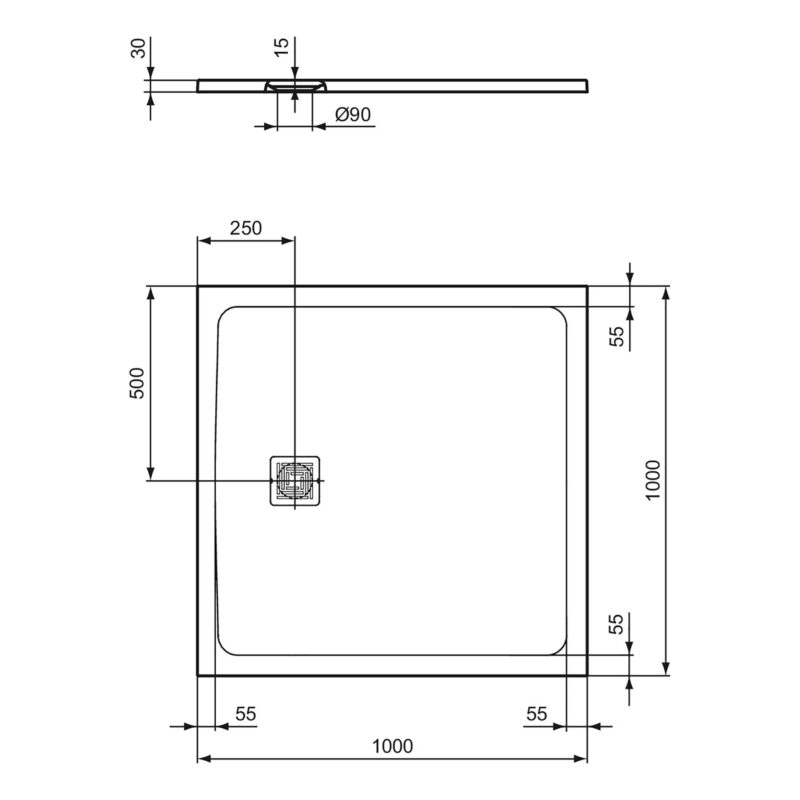 Ideal Standard Ultra Flat S+ 1000 x 1000mm Black Square Shower Tray