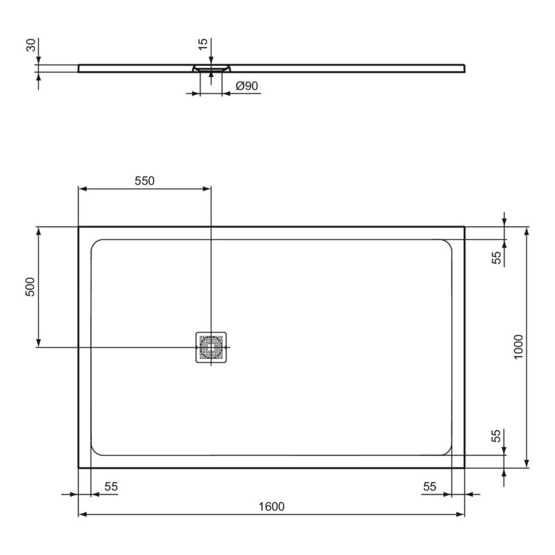 Ideal Standard Ultra Flat S+ 1600 x 1000mm Black Rectangular Shower Tray