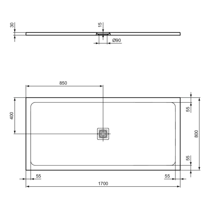 Ideal Standard Ultra Flat S+ 1700 x 800mm Black Rectangular Shower Tray