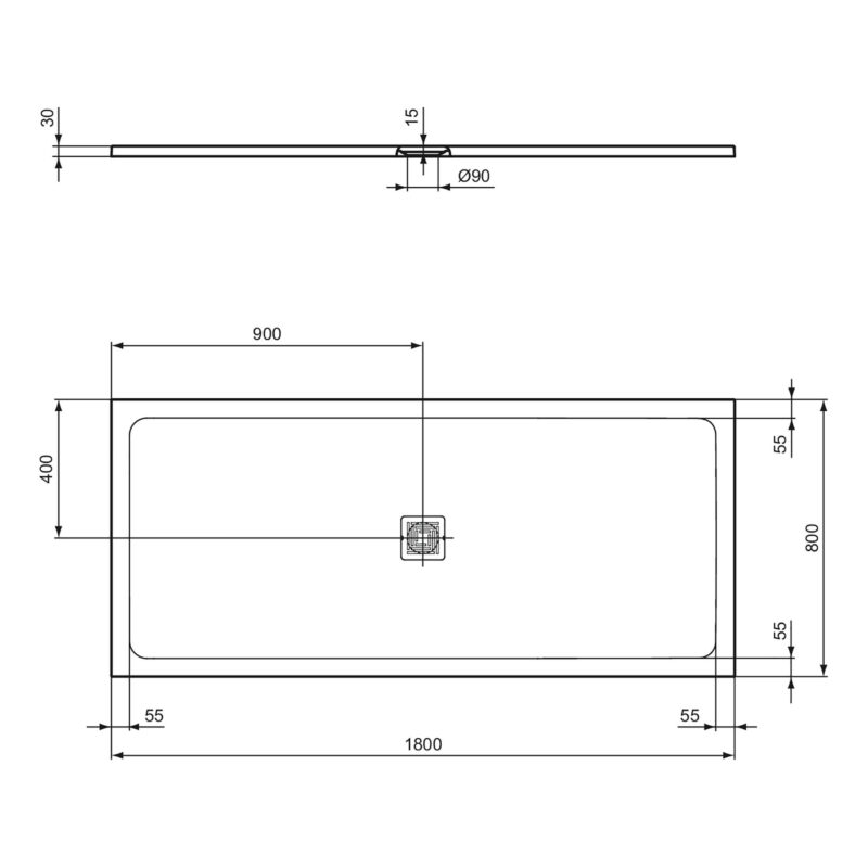 Ideal Standard Ultra Flat S+ 1800 x 800mm Black Rectangular Shower Tray