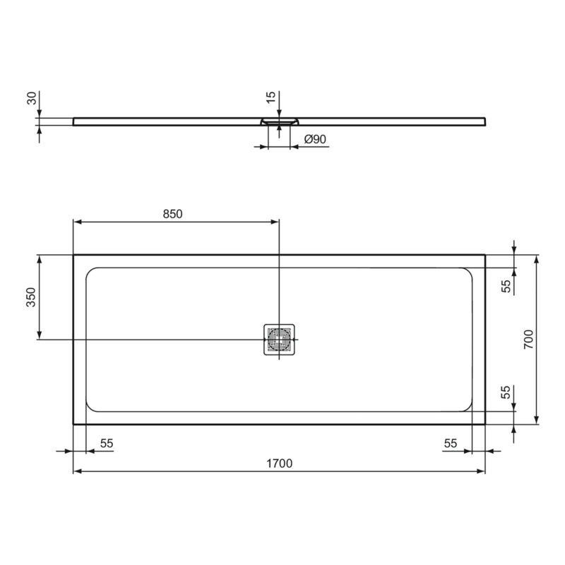 Ideal Standard Ultra Flat S+ 1700 x 700mm Grey Rectangular Shower Tray