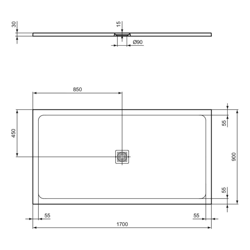 Ideal Standard Ultra Flat S+ 1700 x 900mm Black Rectangular Shower Tray