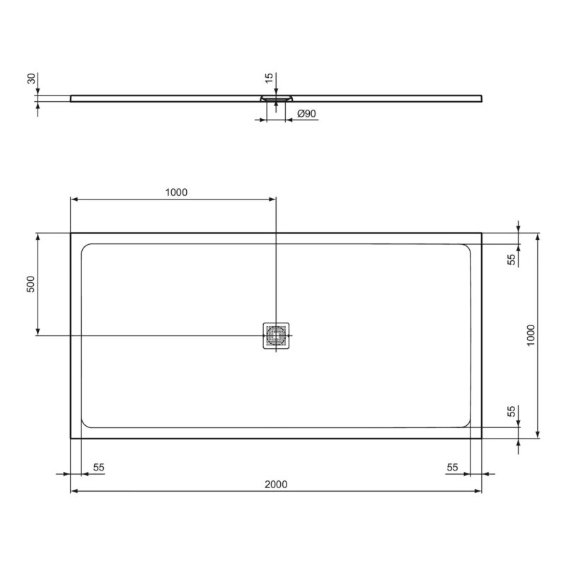 Ideal Standard Ultra Flat S+ 2000 x 1000mm Black Rectangular Shower Tray