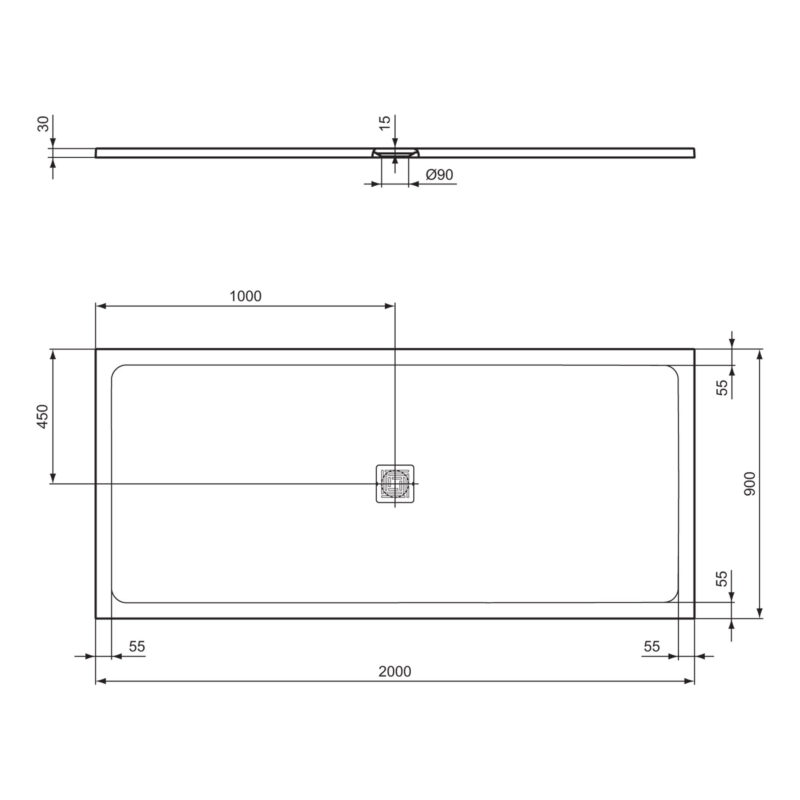 Ideal Standard Ultra Flat S+ 2000 x 900mm Black Rectangular Shower Tray