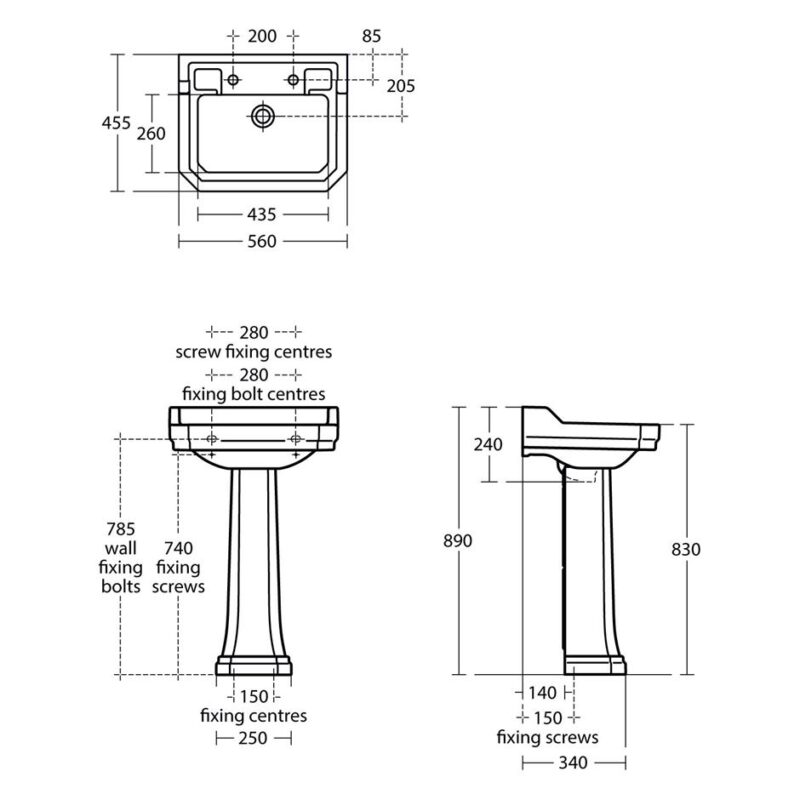 Ideal Standard Waverley 56cm 2 Hole Basin & Pedestal