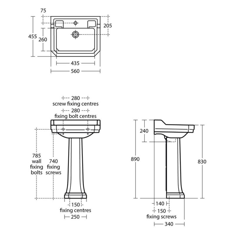Ideal Standard Waverley 56cm 1 Hole Basin & Pedestal