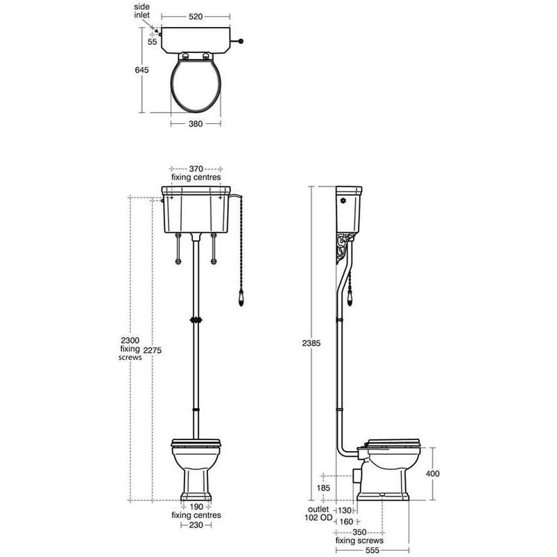Ideal Standard Waverley High Level Cistern with Flushpipe U4707