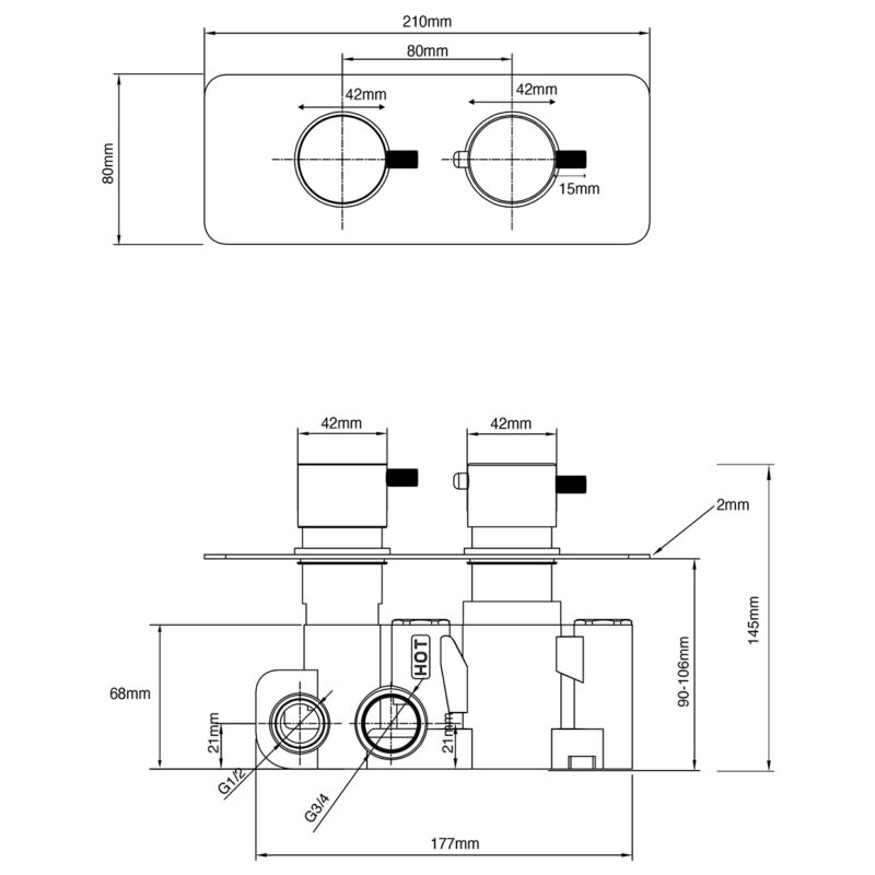 Imex Ravine Matt Black 2-Handle 2-Outlet Concealed Shower Valve