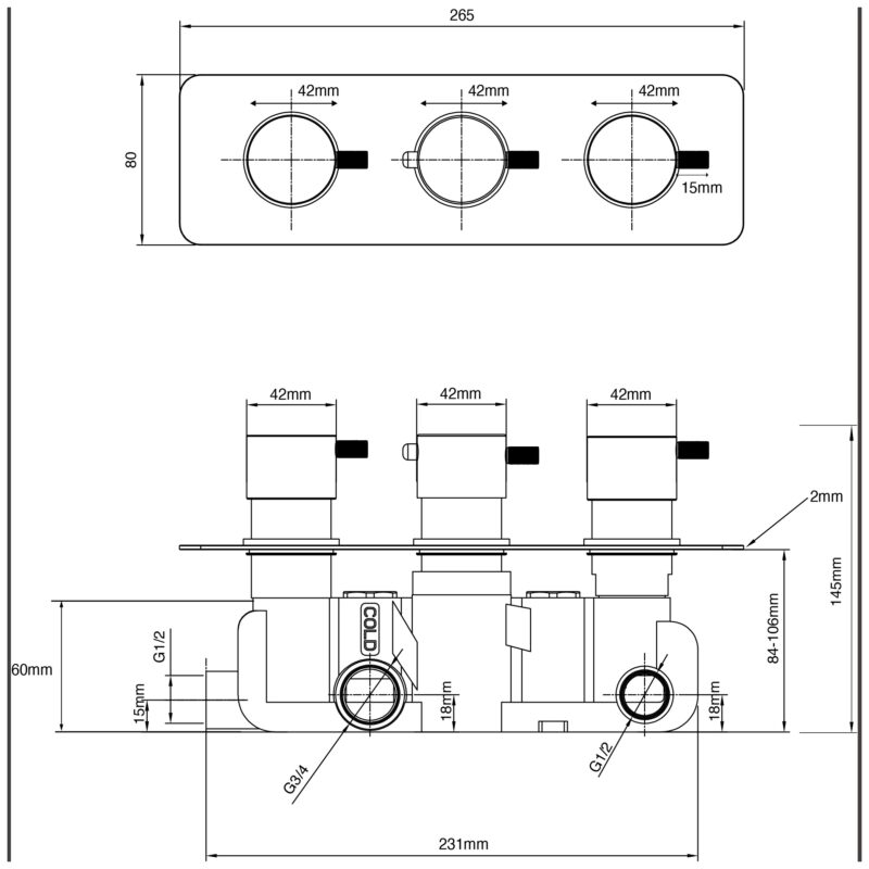 Imex Ravine Chrome 3-Handle 3-Outlet Thermostatic Shower Valve