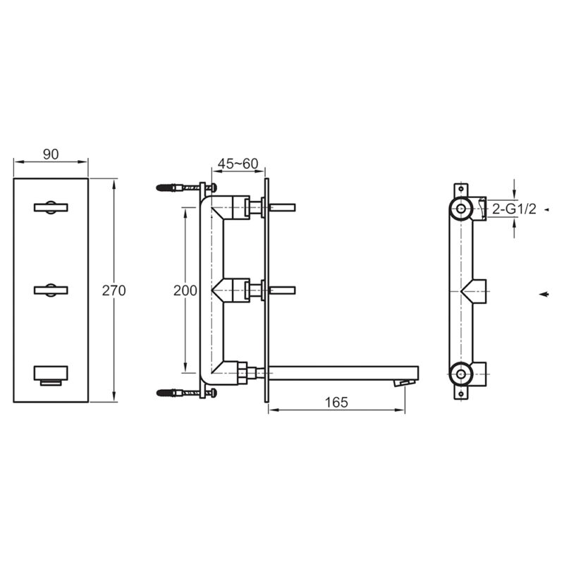 Imex Bloque 3 Hole Vertical Wall Mounted Basin Mixer