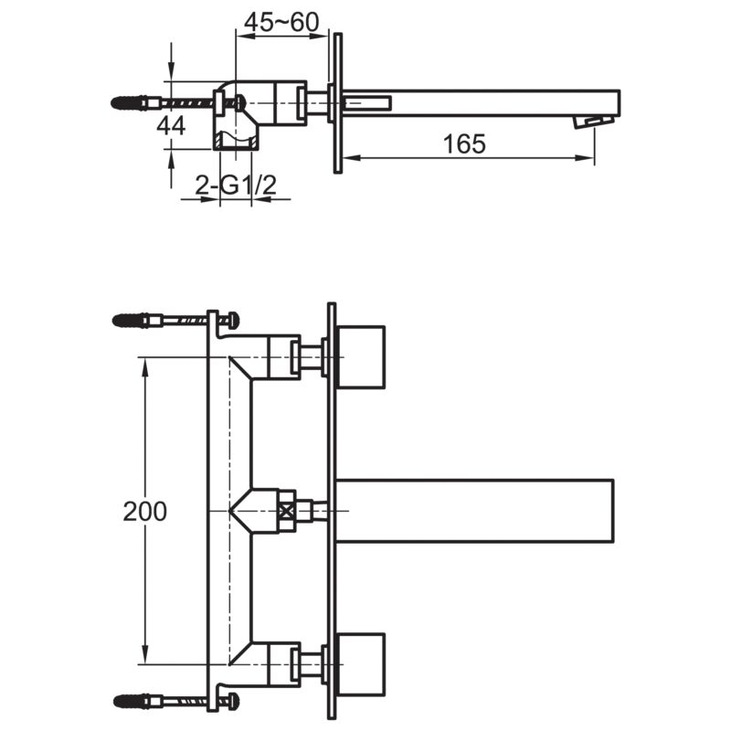 Imex Bloque 3 Hole Wall Mounted Basin Mixer Tap
