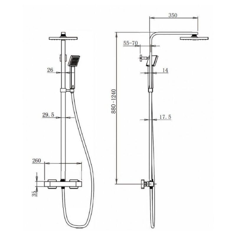 Imex Bloque2 Dual Outlet Bar Valve with Fixed Head & Handset