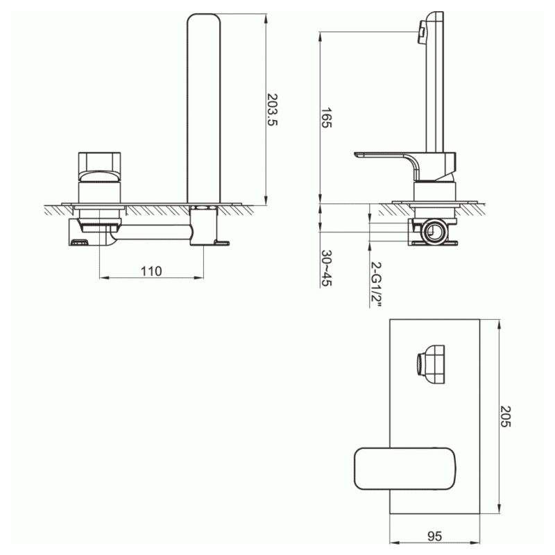 Imex Flite 2 Hole Wall Mounted Basin Mixer Tap Brushed Brass